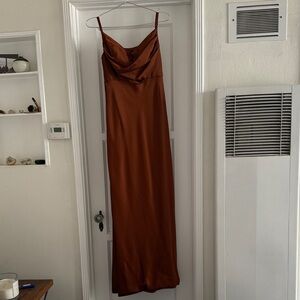 Revelry Satin Cowl Maxi Dress - Rust